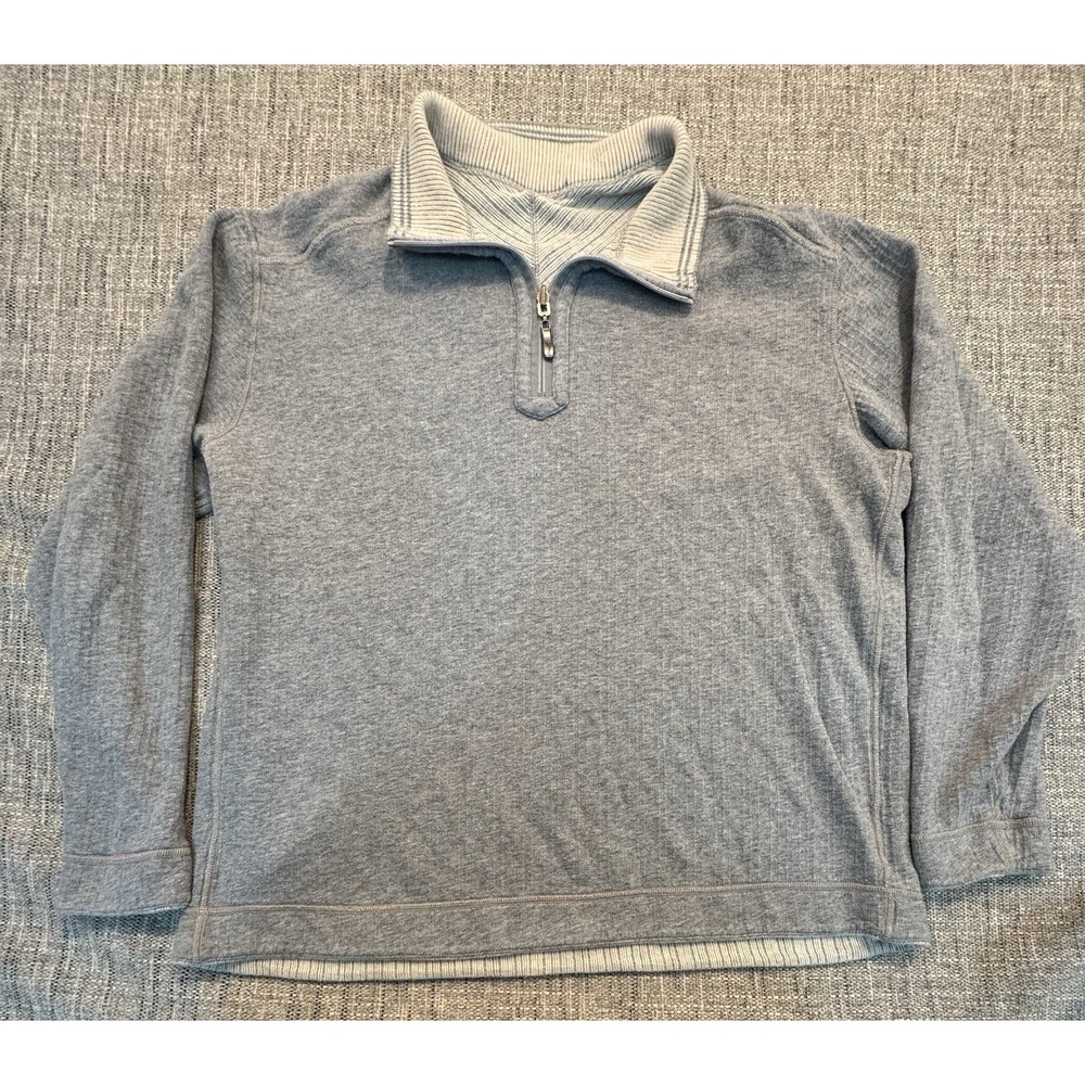 Tommy Bahama Reversible Sweater Mens XL Gray/stripe Quarter Zip Pullover Outdoor